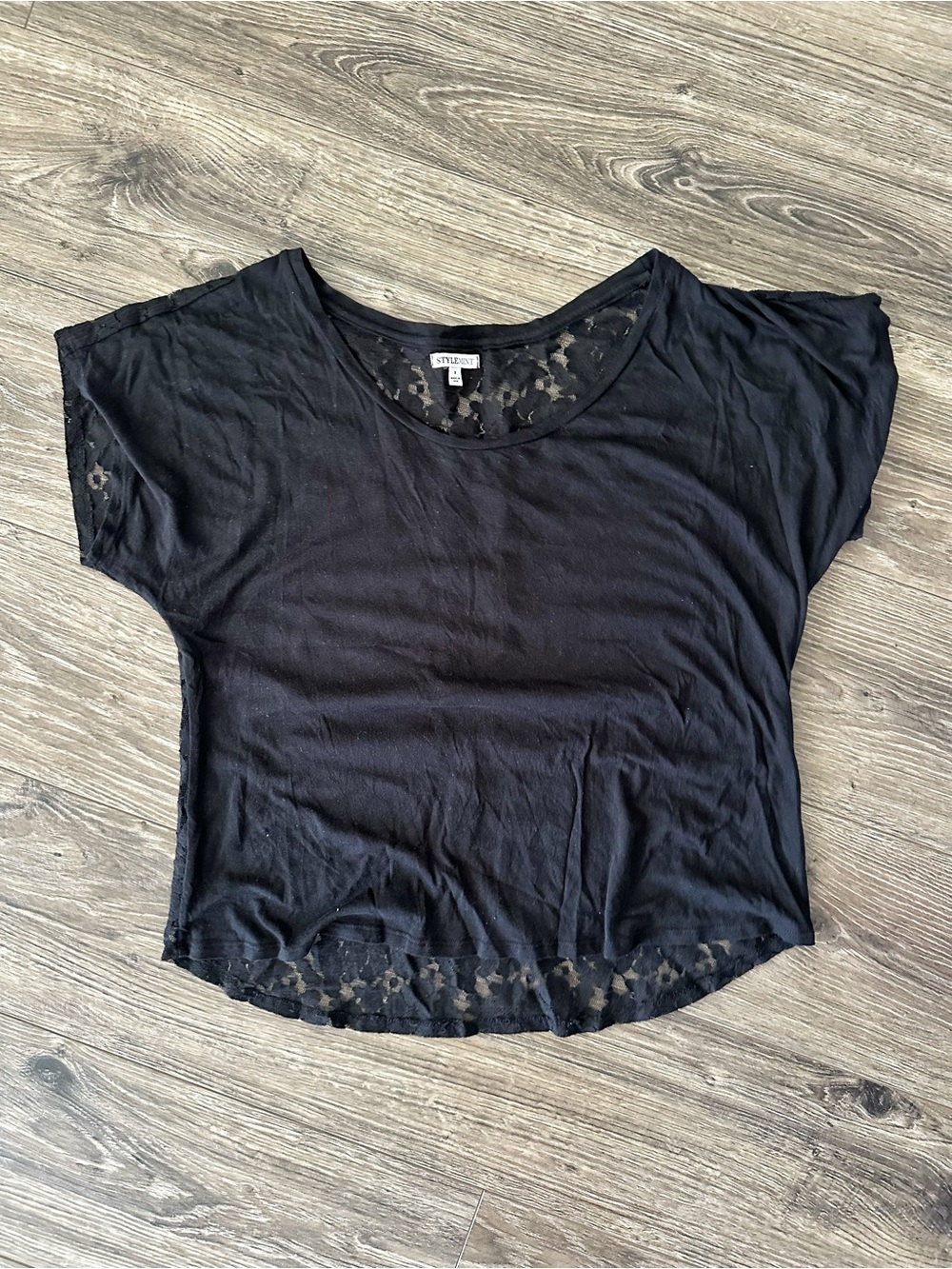 StyleMint Black Lace-Back Short Sleeve Top